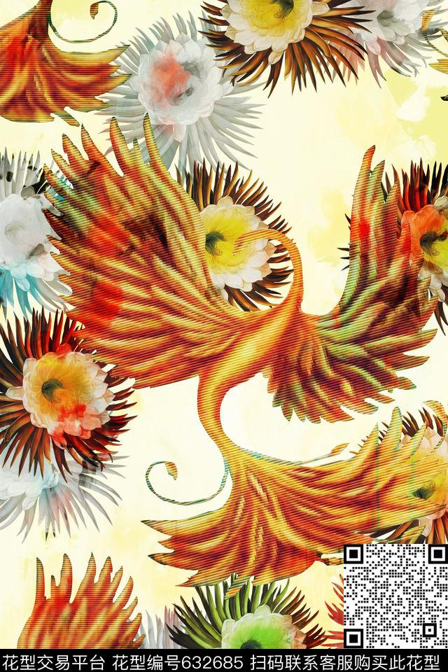 水彩花鸟。花卉服装数码印花华亿平台下载（图片编号: 632685） - 瓦栏（Walan）