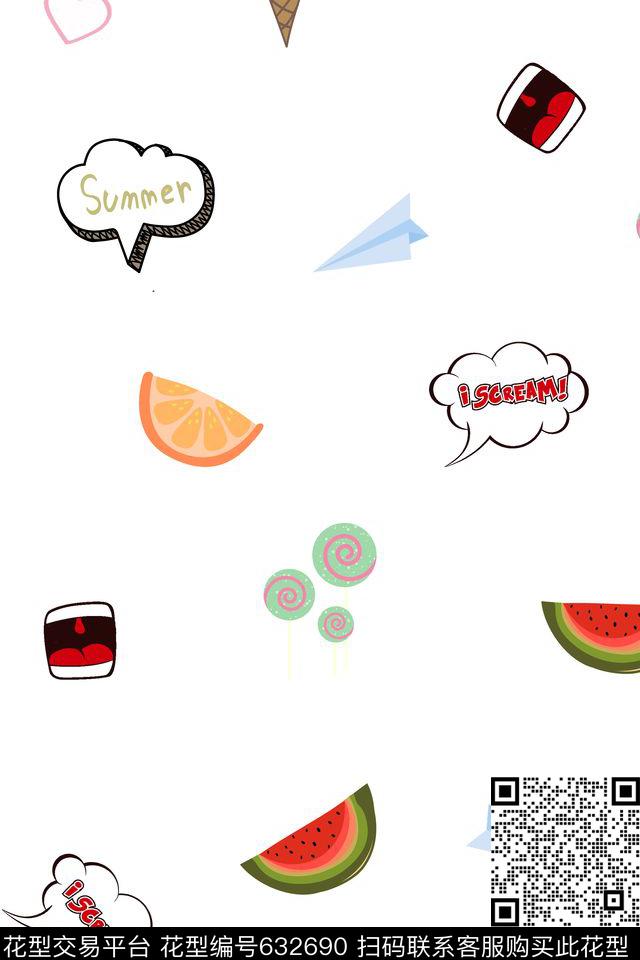 流行时尚嘴唇西瓜传统印花华亿平台下载（图片编号: 632690） - 瓦栏（Walan）