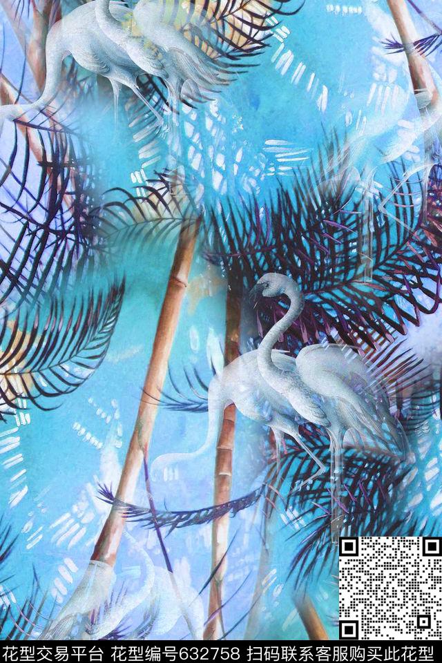 热带火烈鸟棕榈数码印花华亿平台下载（图片编号: 632758） - 瓦栏（Walan）