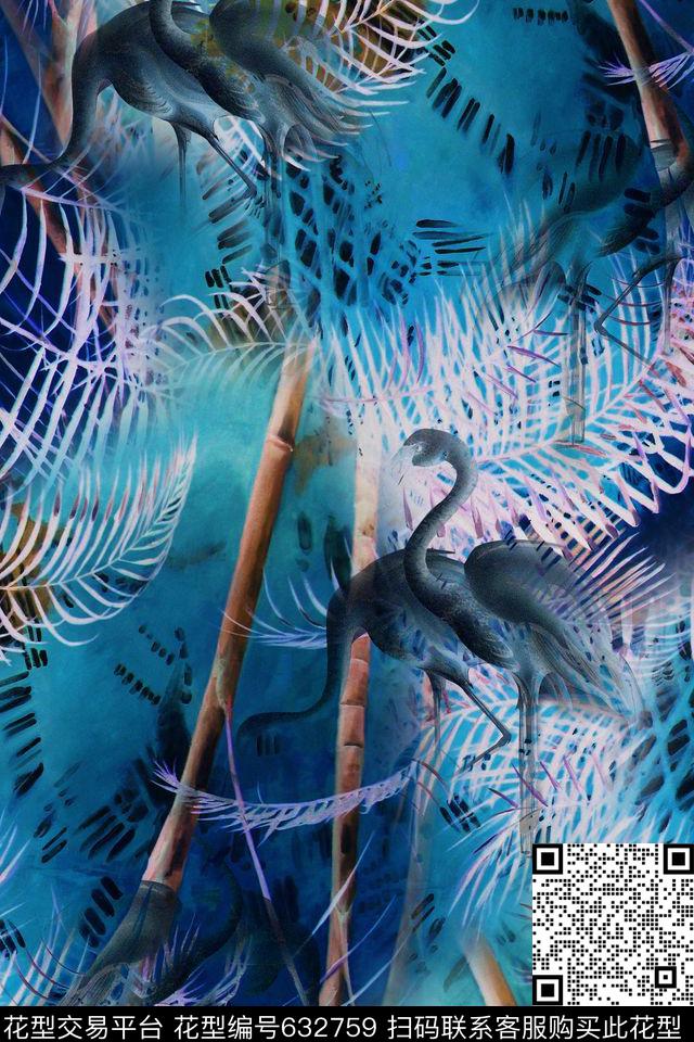 热带火烈鸟棕榈数码印花华亿平台下载（图片编号: 632759） - 瓦栏（Walan）