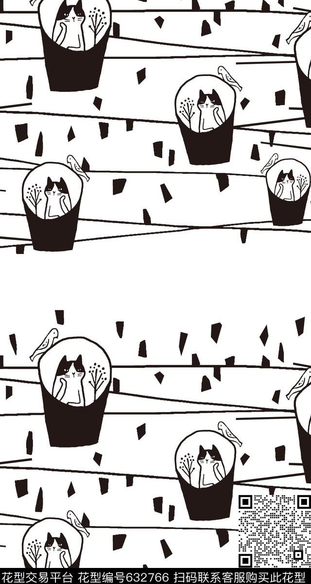 卡通猫动物传统印花华亿平台下载（图片编号: 632766） - 瓦栏（Walan）