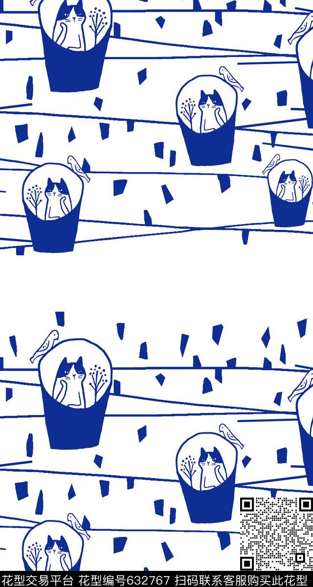 卡通猫动物传统印花华亿平台下载（图片编号: 632767） - 瓦栏（Walan）
