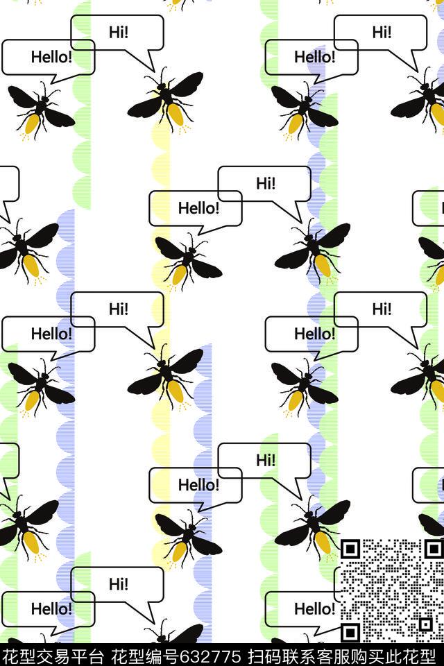流行时尚几何蜜蜂传统印花华亿平台下载（图片编号: 632775） - 瓦栏（Walan）