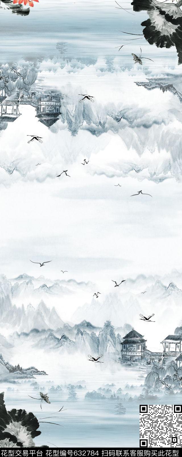 荷花花卉山川数码印花华亿平台下载（图片编号: 632784） - 瓦栏（Walan）