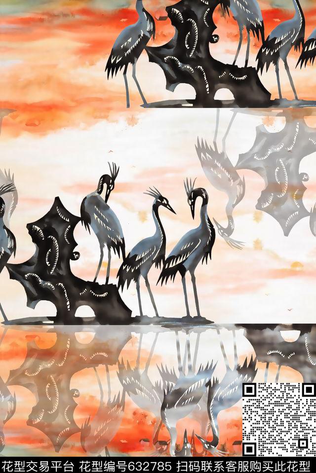鸟仙鹤数码印花华亿平台下载（图片编号: 632785） - 瓦栏（Walan）