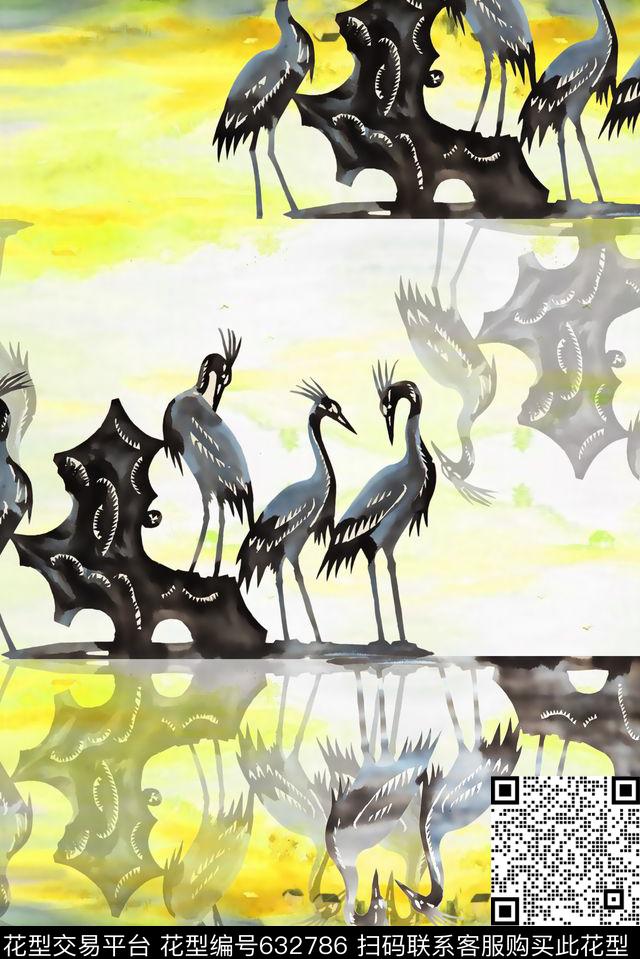 鸟仙鹤数码印花华亿平台下载（图片编号: 632786） - 瓦栏（Walan）