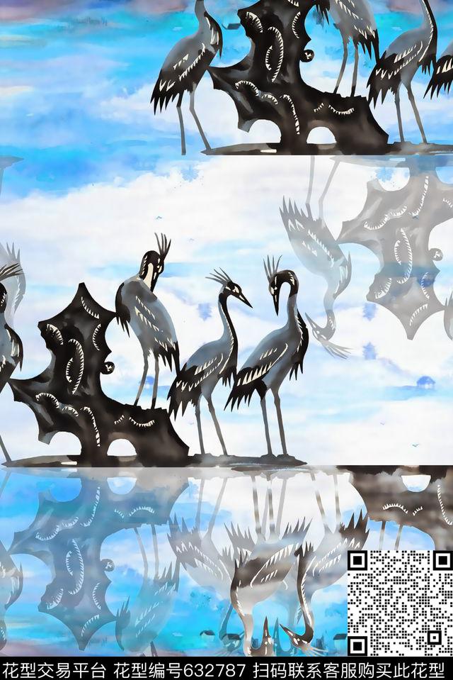 鸟仙鹤数码印花华亿平台下载（图片编号: 632787） - 瓦栏（Walan）