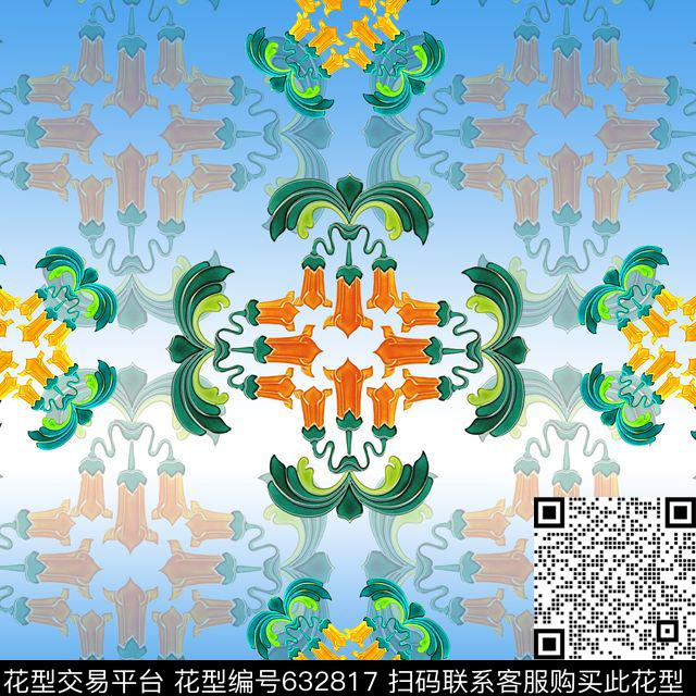 抽象图案风格花卉花卉组合数码印花华亿平台下载（图片编号: 632817） - 瓦栏（Walan）