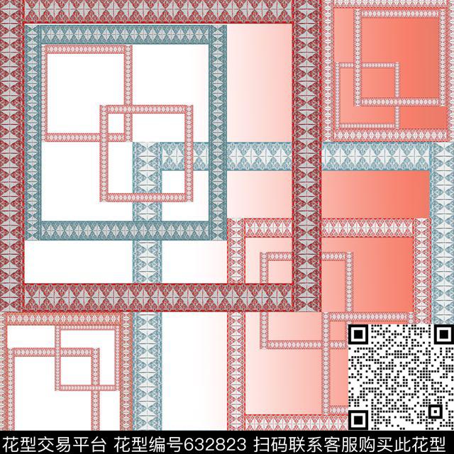 几何拼接方块花卉组合数码印花华亿平台下载（图片编号: 632823） - 瓦栏（Walan）