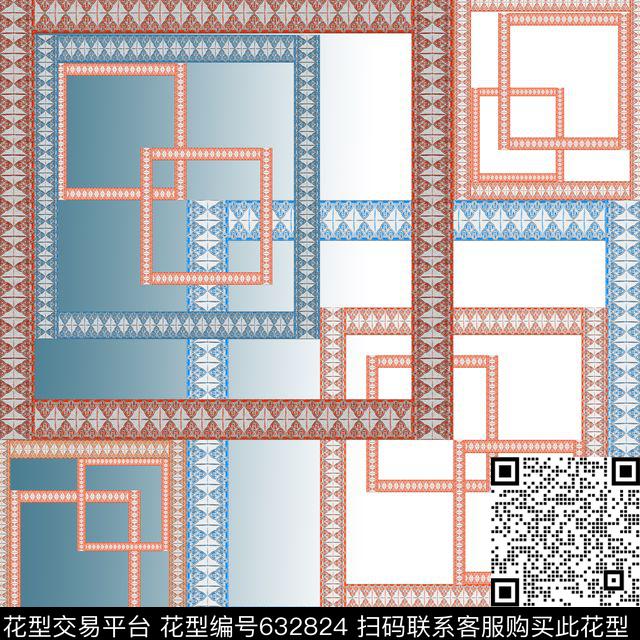 几何拼接方块花卉组合数码印花华亿平台下载（图片编号: 632824） - 瓦栏（Walan）