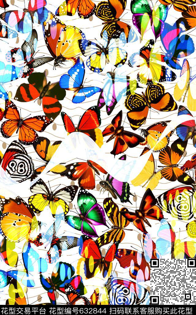 波普蝴蝶昆虫数码印花华亿平台下载（图片编号: 632844） - 瓦栏（Walan）
