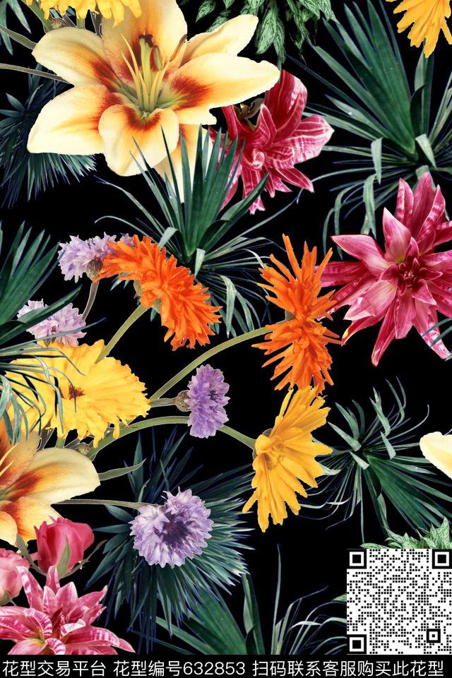 花瓣大花花朵数码印花华亿平台下载（图片编号: 632853） - 瓦栏（Walan）
