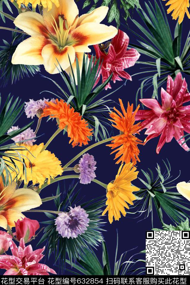 花瓣大花花朵数码印花华亿平台下载（图片编号: 632854） - 瓦栏（Walan）