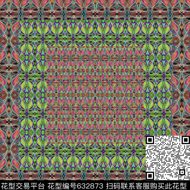 抽象图案几何拼接丝巾围巾秀场数码印花华亿平台下载（图片编号: 632873） - 瓦栏（Walan）