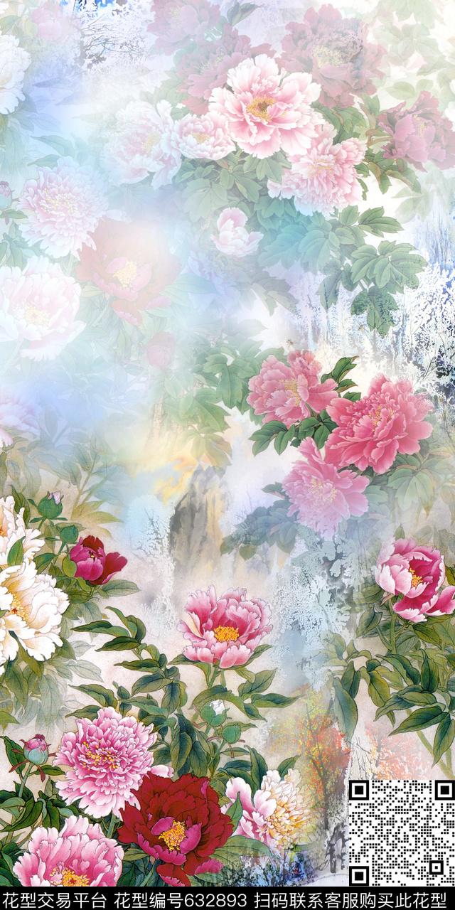 中国风花卉国画数码印花华亿平台下载（图片编号: 632893） - 瓦栏（Walan）