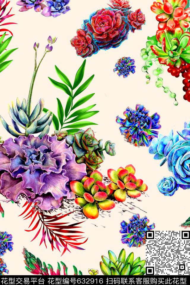 花卉多肉植物数码印花华亿平台下载（图片编号: 632916） - 瓦栏（Walan）