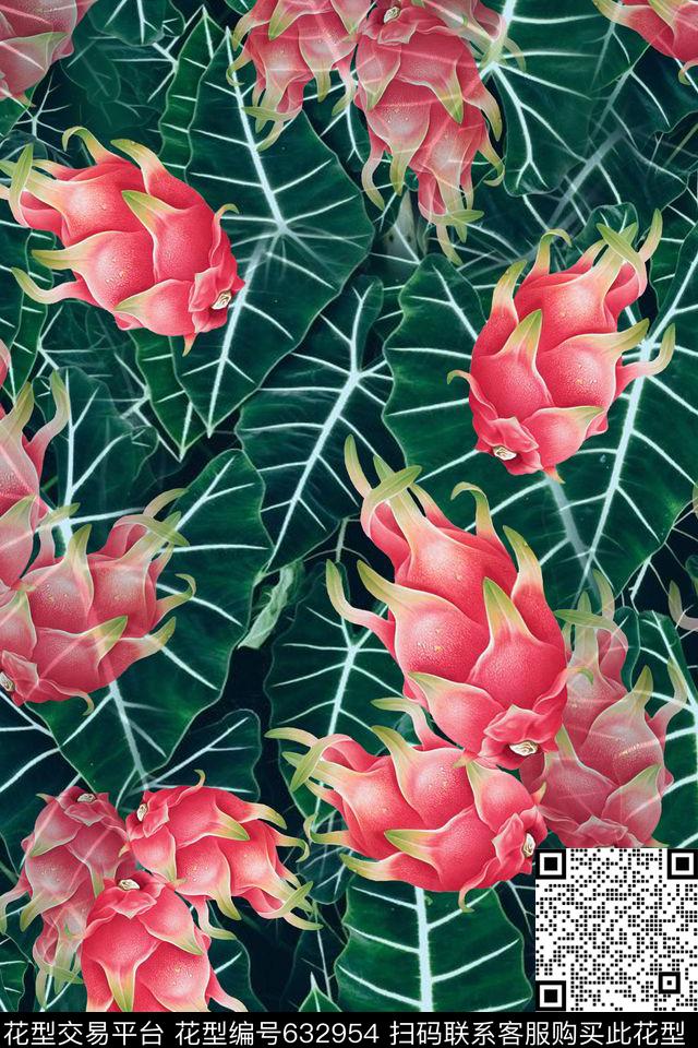 叶子组合热带植物热带海滨度假数码印花华亿平台下载（图片编号: 632954） - 瓦栏（Walan）