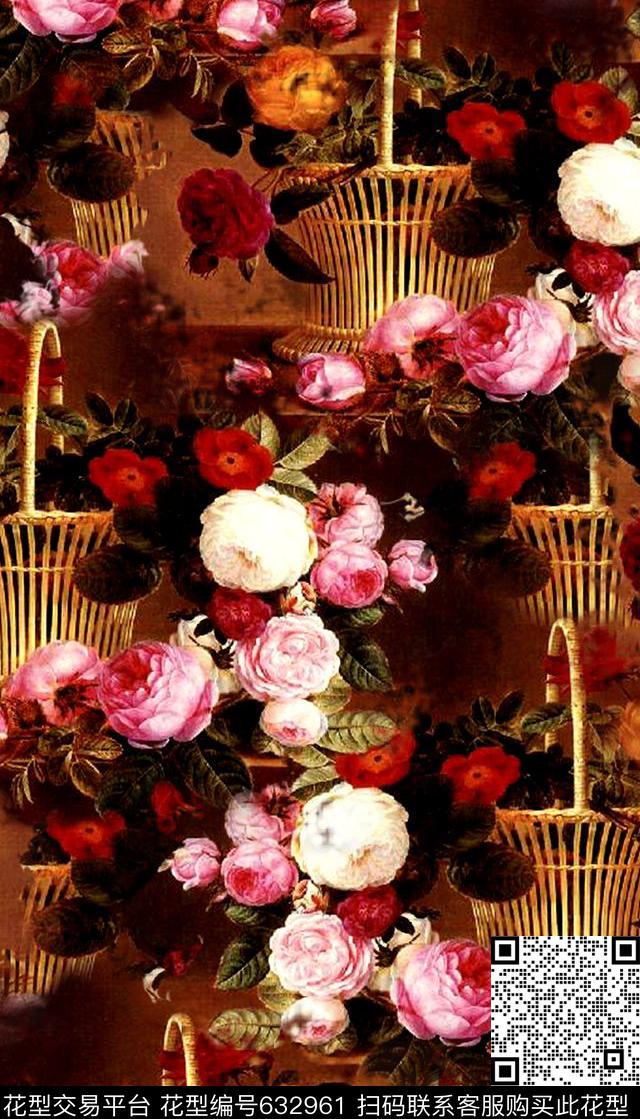 油画花卉组合复古女装数码印花华亿平台下载（图片编号: 632961） - 瓦栏（Walan）