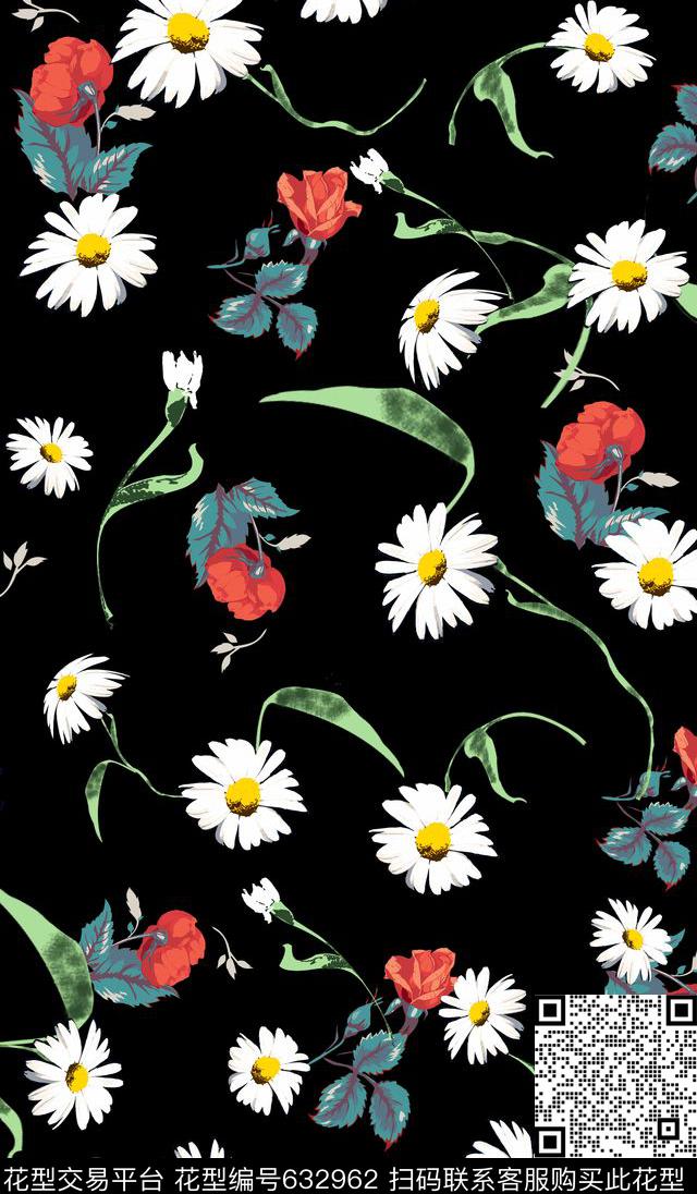 时尚满版花卉玫瑰传统印花华亿平台下载（图片编号: 632962） - 瓦栏（Walan）