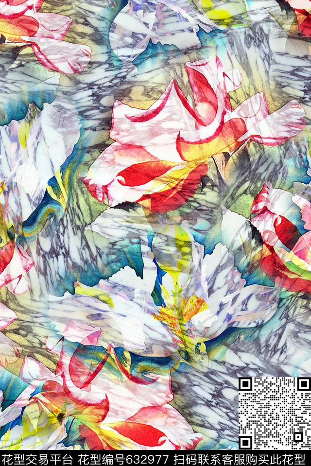 纹理花卉满版数码印花华亿平台下载（图片编号: 632977） - 瓦栏（Walan）
