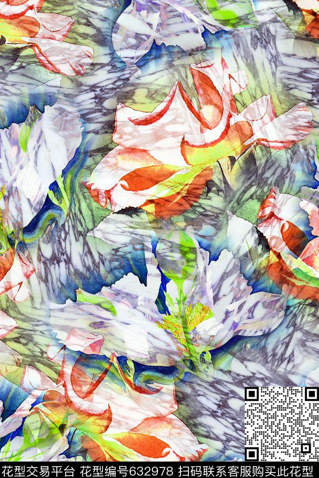 纹理花卉满版数码印花华亿平台下载（图片编号: 632978） - 瓦栏（Walan）