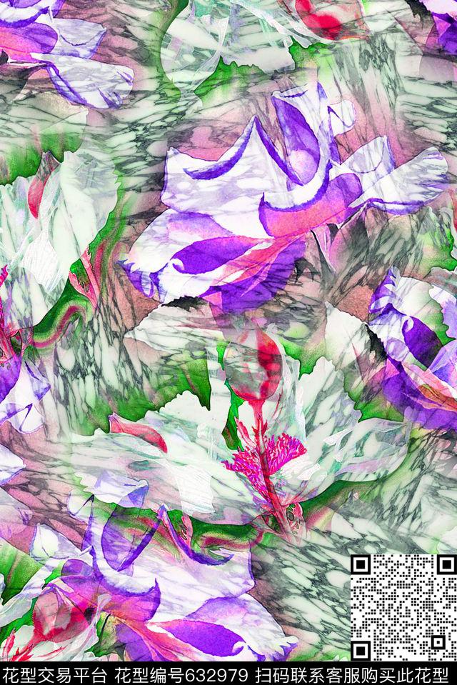 纹理花卉满版数码印花华亿平台下载（图片编号: 632979） - 瓦栏（Walan）