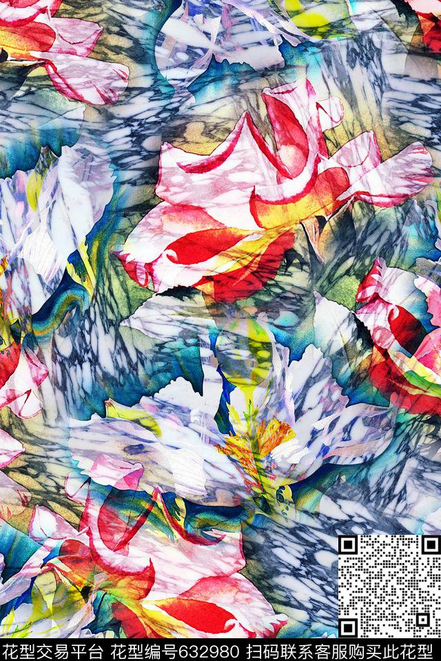 纹理花卉满版数码印花华亿平台下载（图片编号: 632980） - 瓦栏（Walan）