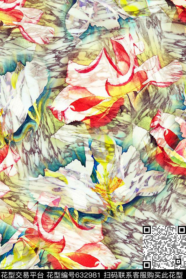 纹理花卉满版数码印花华亿平台下载（图片编号: 632981） - 瓦栏（Walan）