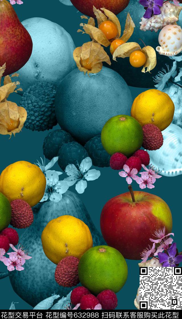 橘子、苹果、桃花、贝壳数码印花华亿平台下载（图片编号: 632988） - 瓦栏（Walan）