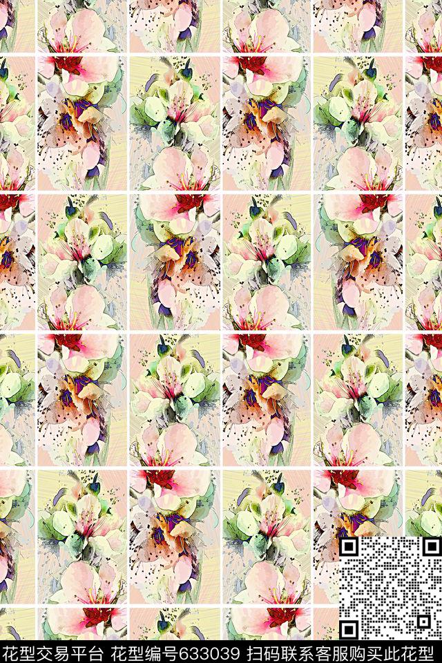花卉桃花格子数码印花华亿平台下载（图片编号: 633039） - 瓦栏（Walan）