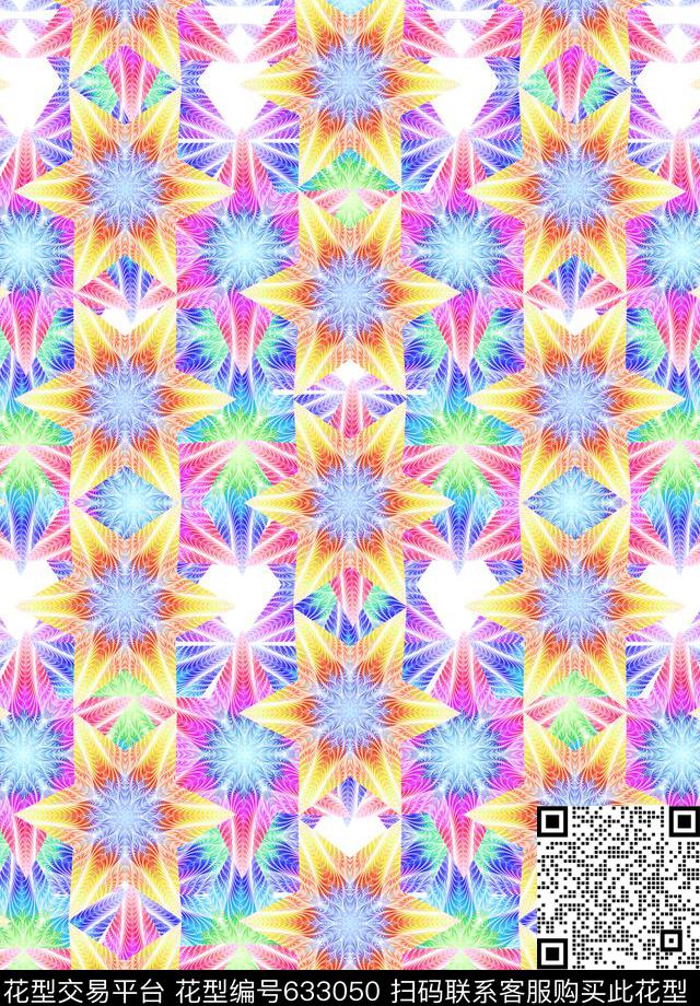 抽象炫彩几何数码印花华亿平台下载（图片编号: 633050） - 瓦栏（Walan）