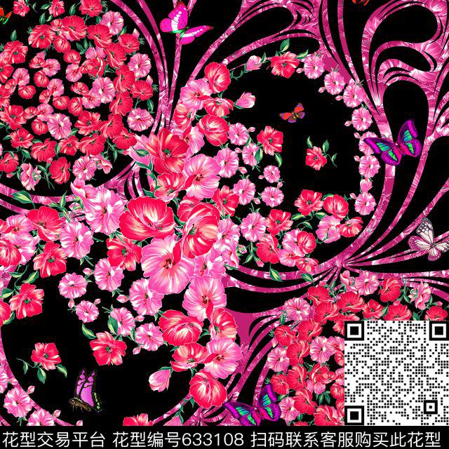 花卉时尚大方数码印花华亿平台下载（图片编号: 633108） - 瓦栏（Walan）