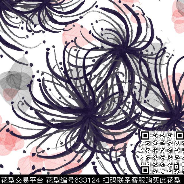 花朵叶子数码印花华亿平台下载（图片编号: 633124） - 瓦栏（Walan）