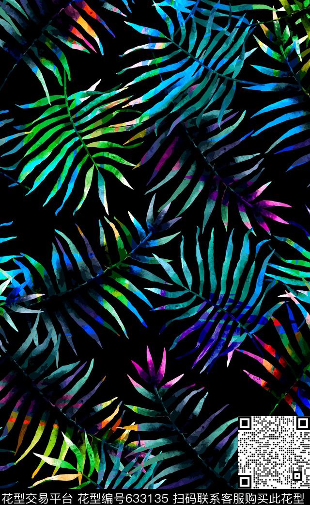 棕榈叶热带泳装针叶数码印花华亿平台下载（图片编号: 633135） - 瓦栏（Walan）