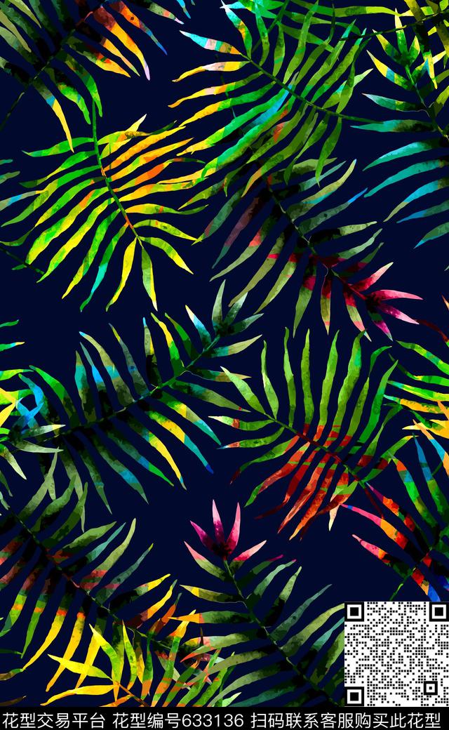 棕榈叶热带泳装针叶数码印花华亿平台下载（图片编号: 633136） - 瓦栏（Walan）