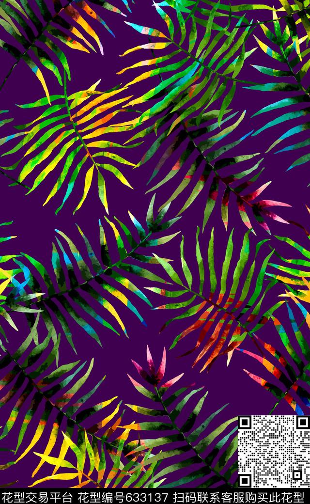 棕榈叶热带泳装针叶数码印花华亿平台下载（图片编号: 633137） - 瓦栏（Walan）