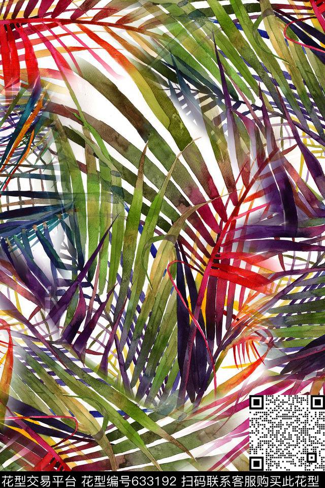 热带彩色树叶连衣裙大叶子组合数码印花华亿平台下载（图片编号: 633192） - 瓦栏（Walan）