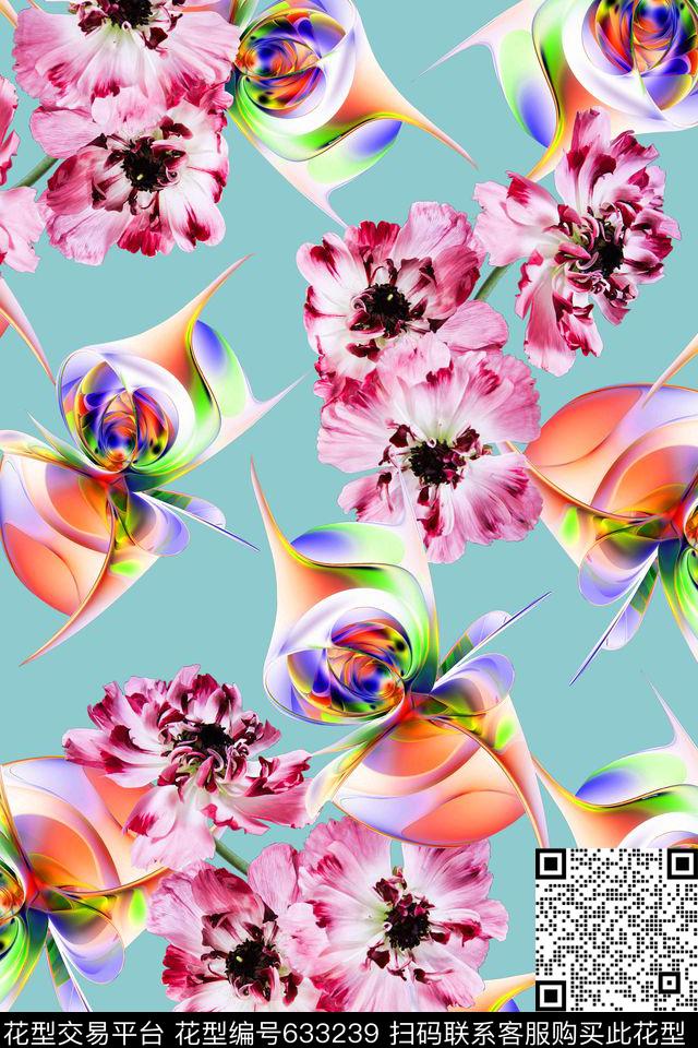 花朵花卉抽象数码印花华亿平台下载（图片编号: 633239） - 瓦栏（Walan）