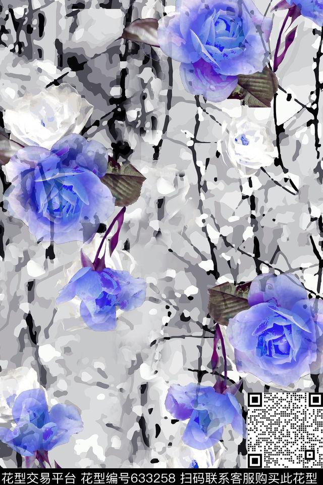 玫瑰面料花花朵数码印花华亿平台下载（图片编号: 633258） - 瓦栏（Walan）