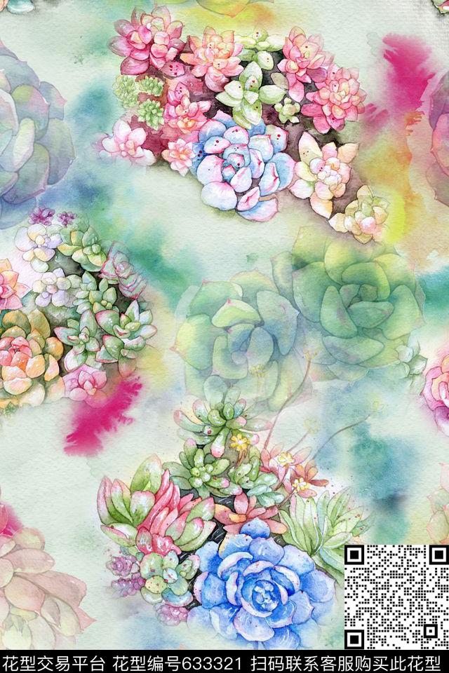 流行时尚花卉多肉数码印花华亿平台下载（图片编号: 633321） - 瓦栏（Walan）