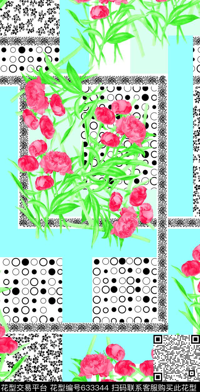 牡丹玫瑰花朵传统印花华亿平台下载（图片编号: 633344） - 瓦栏（Walan）