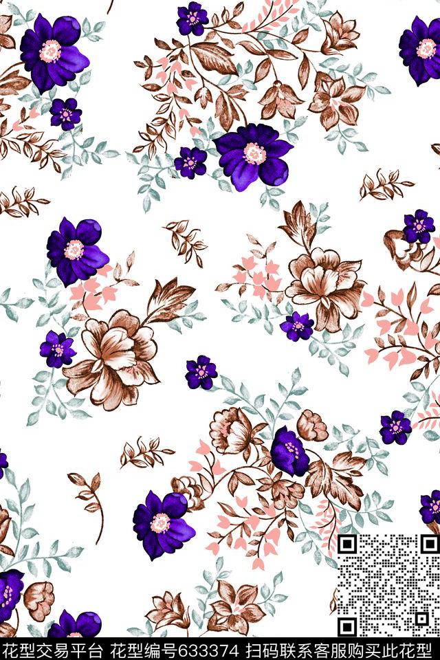 花朵花卉中国风数码印花华亿平台下载（图片编号: 633374） - 瓦栏（Walan）