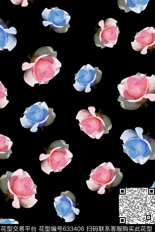 玫瑰流行时尚大花数码印花华亿平台下载（图片编号: 633406） - 瓦栏（Walan）