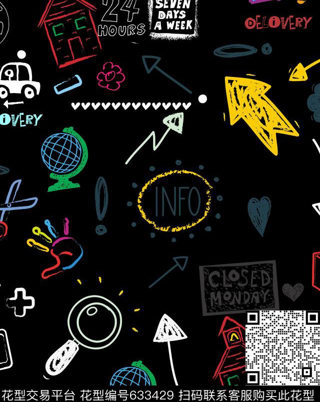 卡通涂鸦手绘传统印花华亿平台下载（图片编号: 633429） - 瓦栏（Walan）