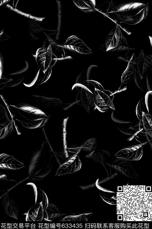 手绘叶子树枝数码印花华亿平台下载（图片编号: 633435） - 瓦栏（Walan）