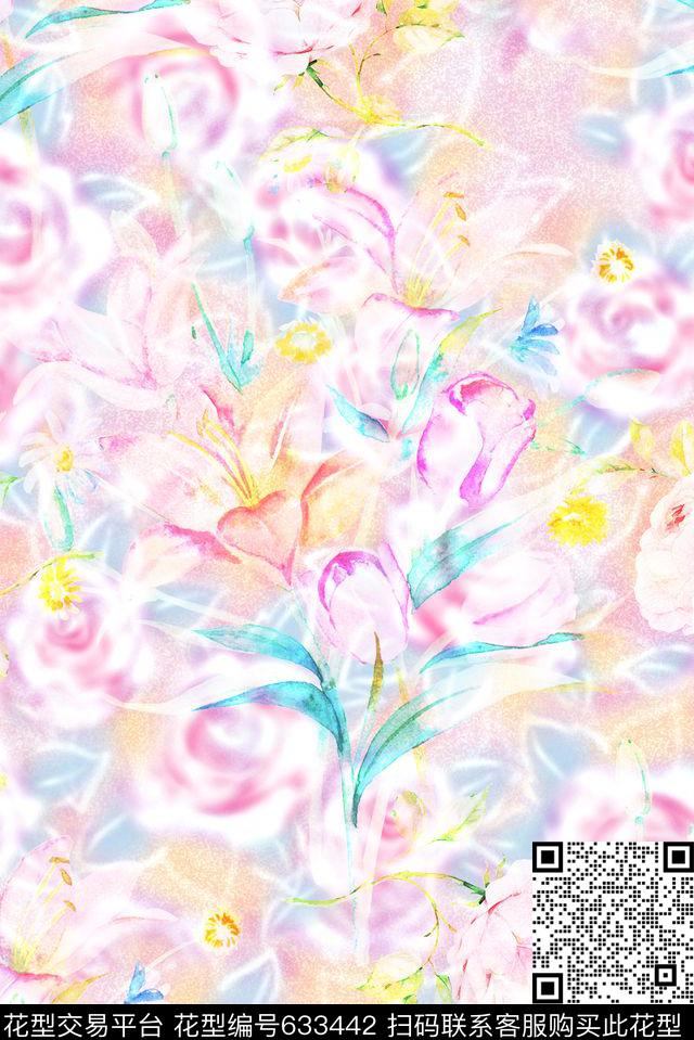 时尚潮流清爽女装裙子丝巾数码印花时尚流行设计花卉玫瑰花印花春夏泳衣柔和系列印花数码印花华亿平台下载（图片编号: 633442） - 瓦栏（Walan）