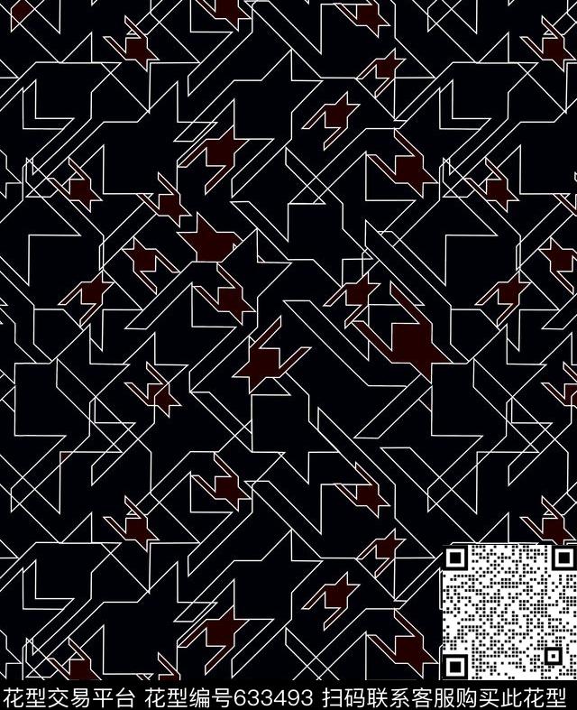 千鸟格线条红传统印花华亿平台下载（图片编号: 633493） - 瓦栏（Walan）