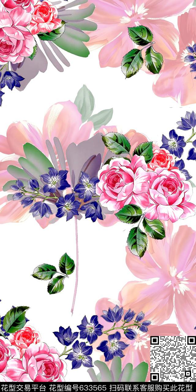 玫瑰大花数码花卉类数码印花华亿平台下载（图片编号: 633565） - 瓦栏（Walan）