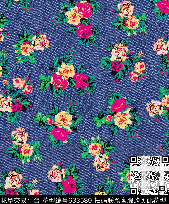 牛仔纹花时尚传统印花华亿平台下载（图片编号: 633589） - 瓦栏（Walan）