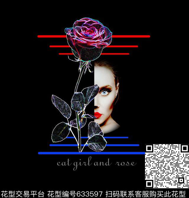 神秘玫瑰猫女数码印花华亿平台下载（图片编号: 633597） - 瓦栏（Walan）